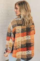 Double Take Button Up Plaid Fleece Jacket with Pockets OutfitFlow